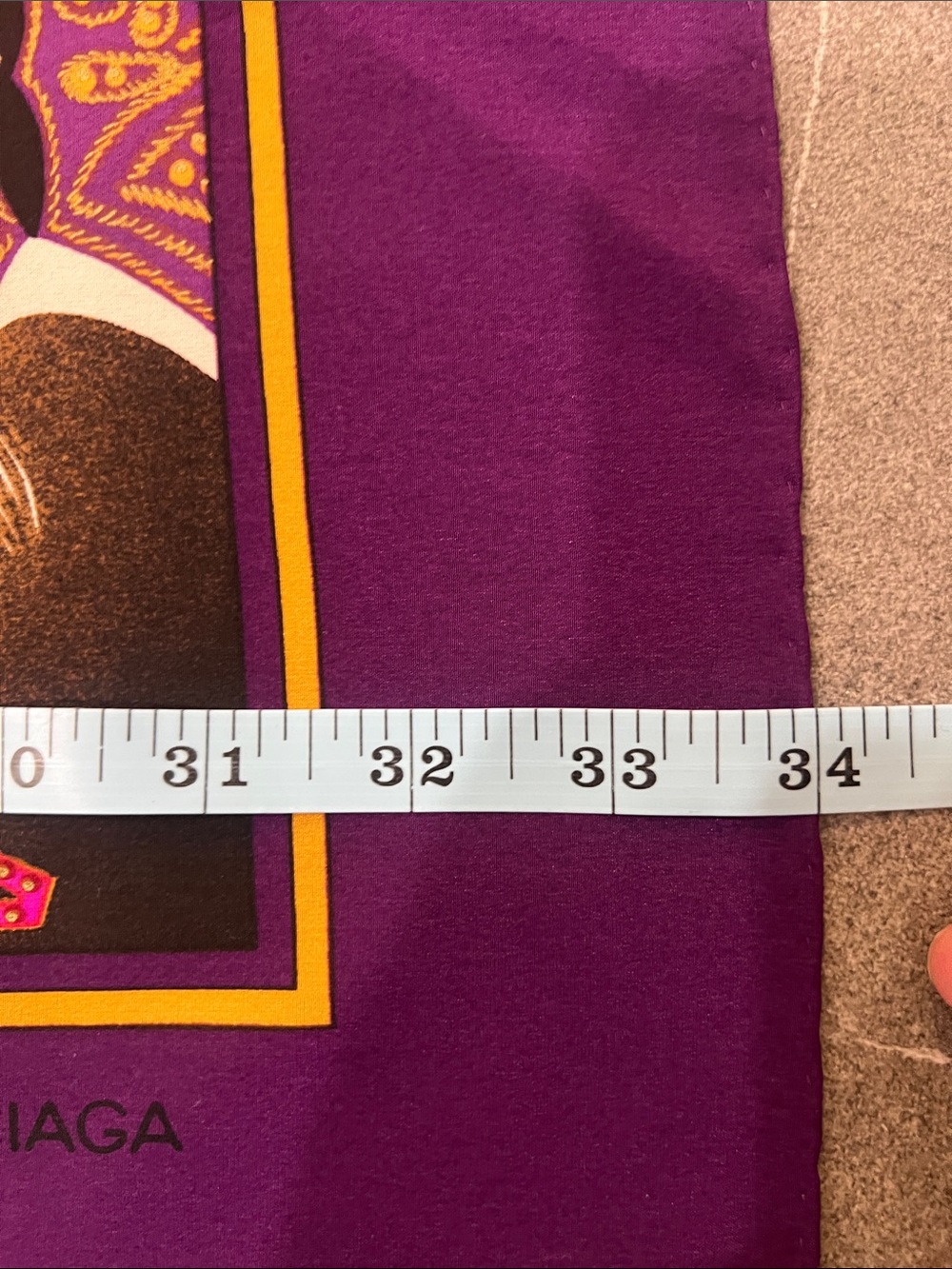 Balenciaga Purple and Gold Printed Silk Scarf. 100% silk - Picture 9 of 13
